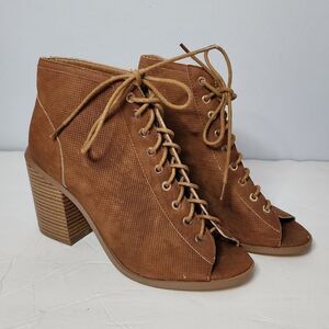 Liliana ope toe booties chunky heel women's 7.5 lace up